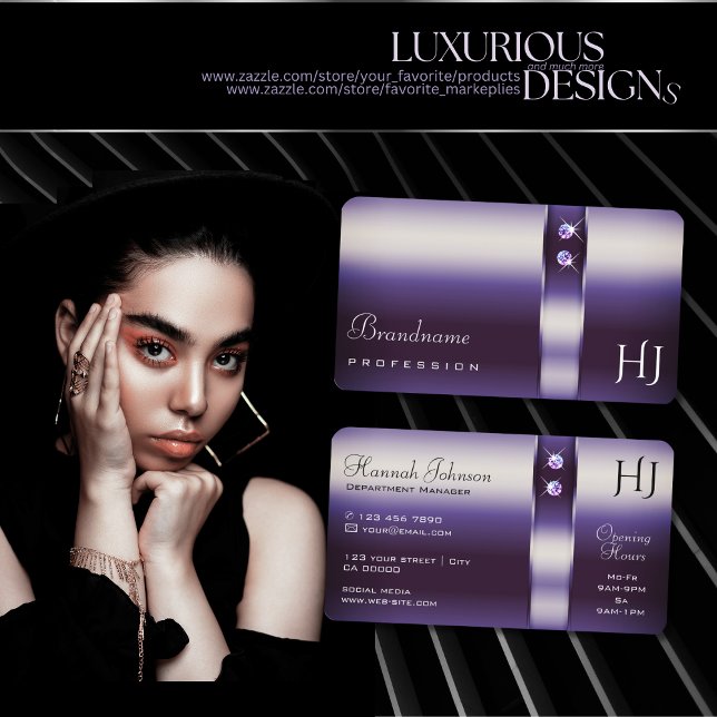 Tarjeta De Visita Impresionante gradiente morado de diamantes estrel (Subido por el creador)