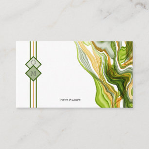 Tarjeta De Visita Impresionante Monograma Verde Dorado Marbleized In