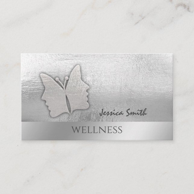 Tarjeta De Visita Impresionante Relieve metalizado plateado elegante (Anverso)