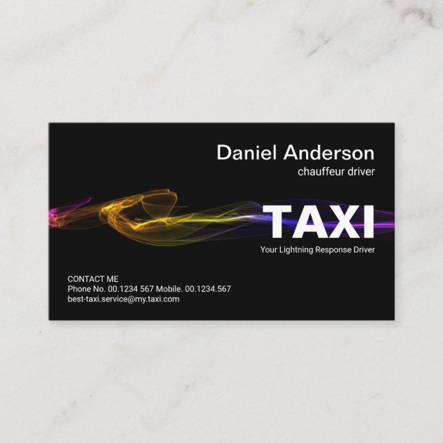 Tarjeta De Visita Impresionante servicio de TAXI relámpago negro imp (Anverso)