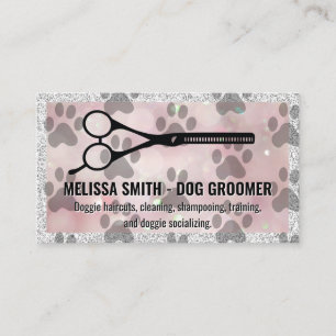 Tarjeta De Visita Impresiones de hojas de perro   Logo de tijera