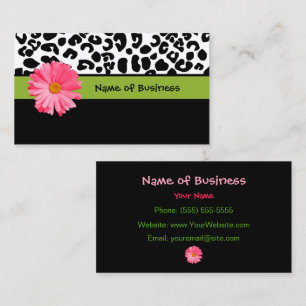 Tarjeta De Visita Impreso de Leopardo Negro y Blanco con Margarita R
