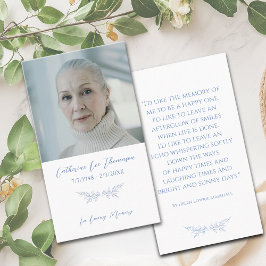 Tarjeta De Visita In Loving Memory Blue Botanical Photo Prayer Card