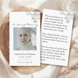 Tarjeta De Visita In Loving Memory Elegant Floral Photo Prayer Card