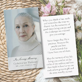 Tarjeta De Visita In Loving Memory Elegant Photo Prayer Cards