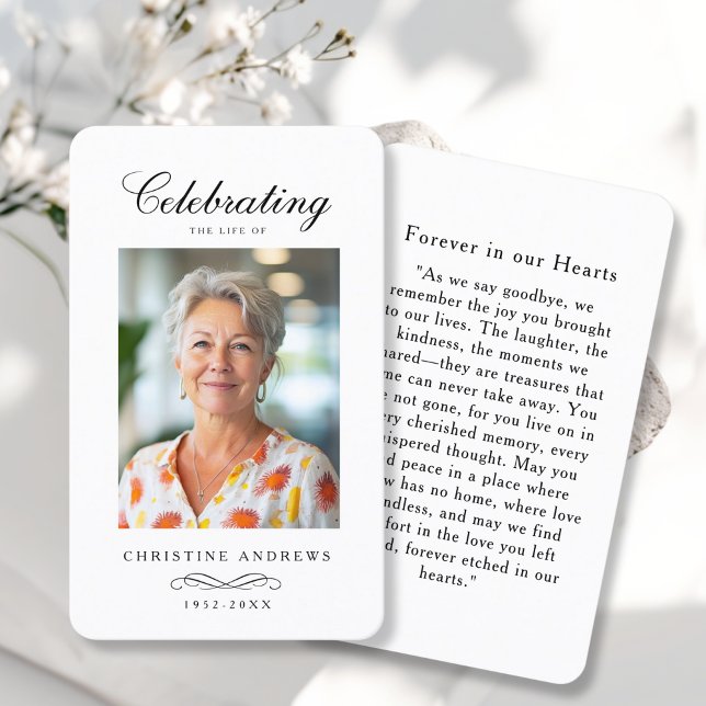 Tarjeta De Visita "In loving Memory" Elegant White Photo Prayer  ("In loving Memory" Elegant White Photo Prayer Business Card)