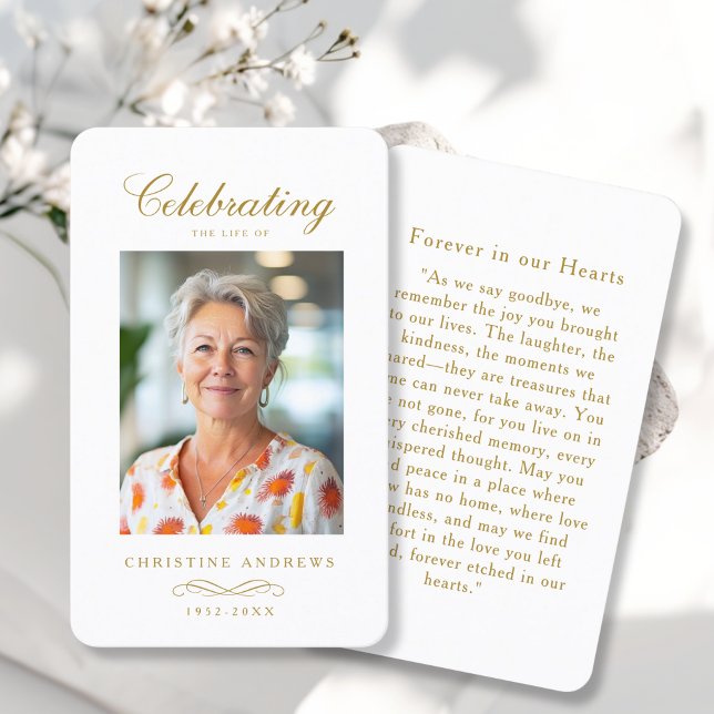 Tarjeta De Visita "In loving Memory" Elegant White Photo Prayer  ("In loving Memory" Elegant White Photo Prayer Business Card)