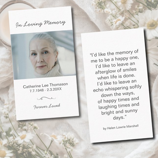 Tarjeta De Visita In Loving Memory Minimalist Photo Prayer Card (In Loving Memory Minimalist Photo Prayer Card
)