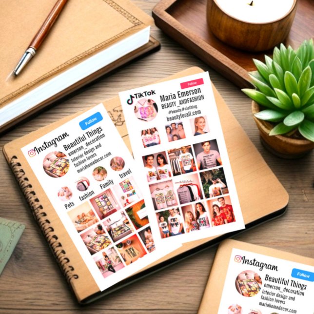 Tarjeta De Visita Inalitiktok profesional personal de doble cara (Double sided social media instagram and tiktok profile layout business card. Insta grid, TikTok grid)