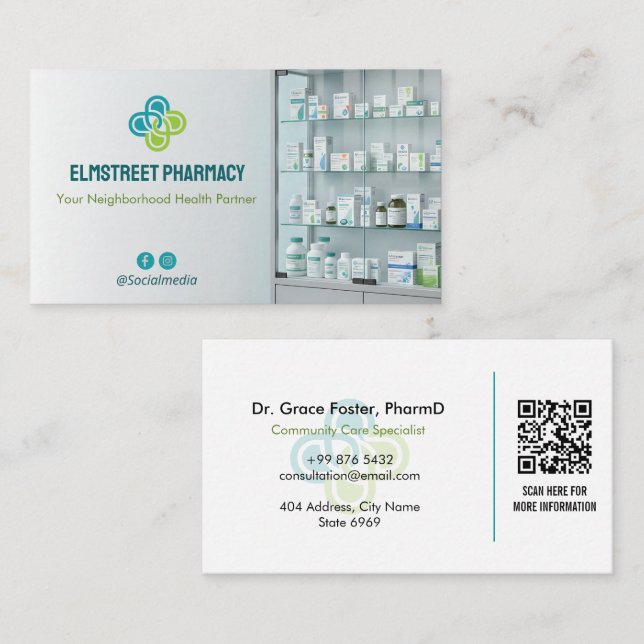 Tarjeta De Visita Independent Pharmacy | Modern Minimalist Barcode (Anverso / Reverso)