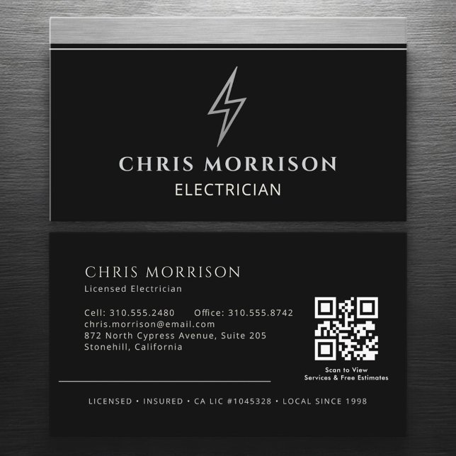 Tarjeta De Visita Industrial Electrician Metallic QR Code (Subido por el creador)