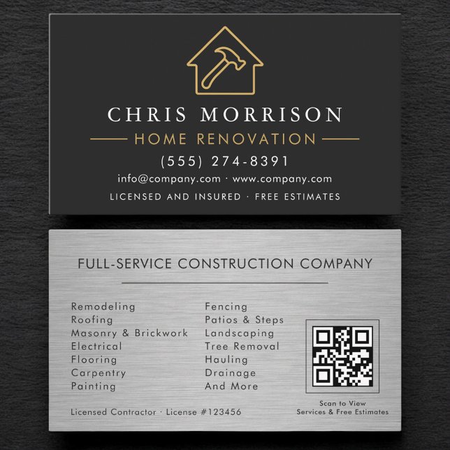 Tarjeta De Visita Industrial Metallic Home Renovation QR Code (Subido por el creador)