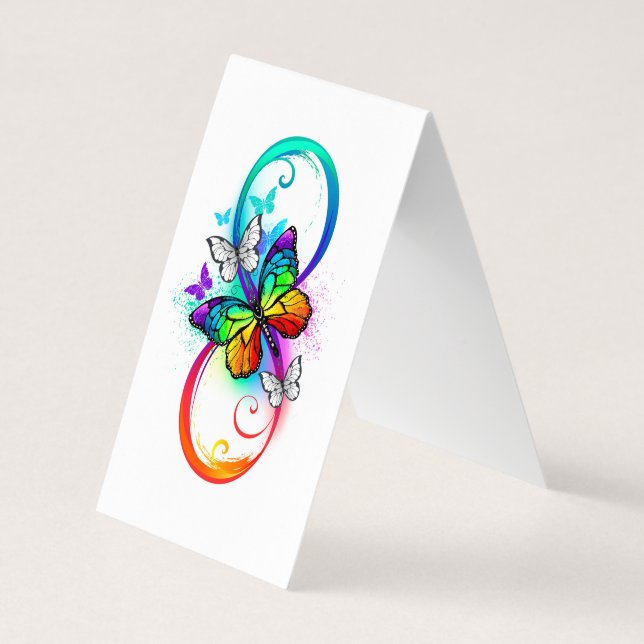 Tarjeta De Visita Infinidad brillante con la mariposa arcoiris (Reverso)