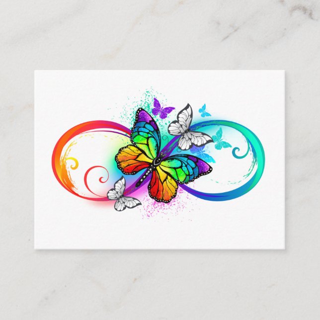 Tarjeta De Visita Infinito brillante con mariposa arco iris (Anverso)