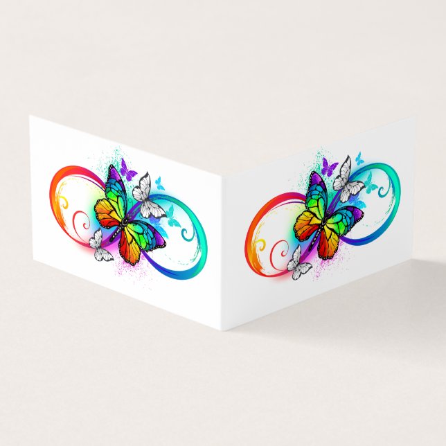 Tarjeta De Visita Infinito brillante con mariposa arco iris (Exterior)