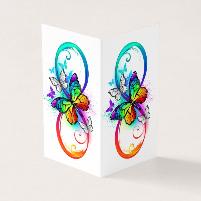Tarjeta De Visita Infinito brillante con mariposa arco iris  (Exterior)