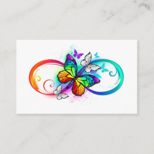 Tarjeta De Visita Infinito brillante con mariposa arco iris