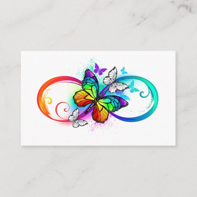 Tarjeta De Visita Infinito brillante con mariposa arco iris (Anverso)