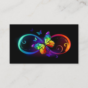 Tarjeta De Visita Infinito vibrante con mariposa arco iris sobre neg