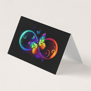 Tarjeta De Visita Infinito vibrante con mariposa arco iris sobre neg