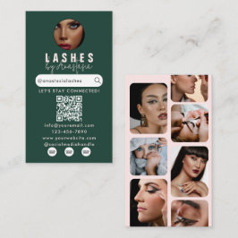 Tarjeta De Visita Influencer Beauty Salon Lashes Photos Green Pink 