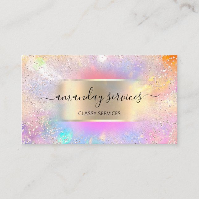 Tarjeta De Visita Influencer Blue Gold Drips Gold Holographic Pink (Anverso)