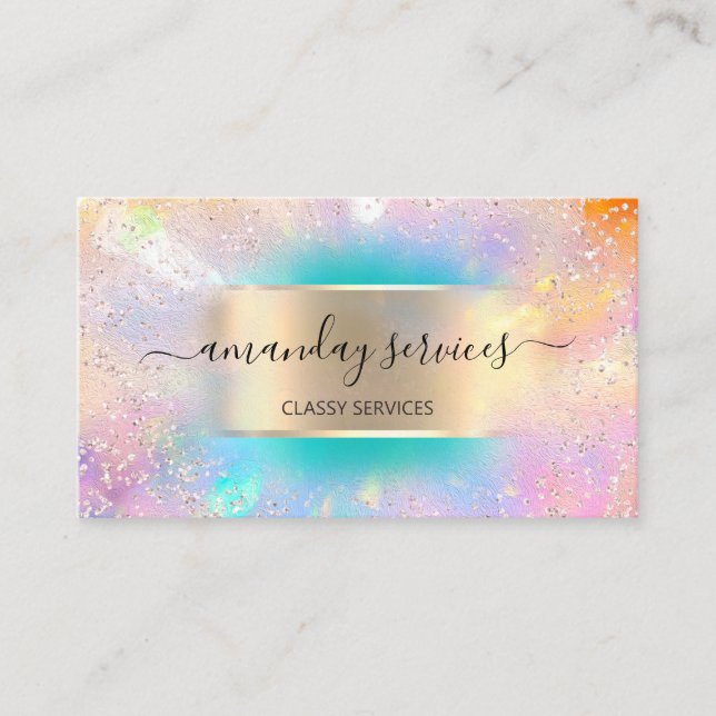 Tarjeta De Visita Influencer Blue Gold Drips Gold Mint Holografico (Anverso)