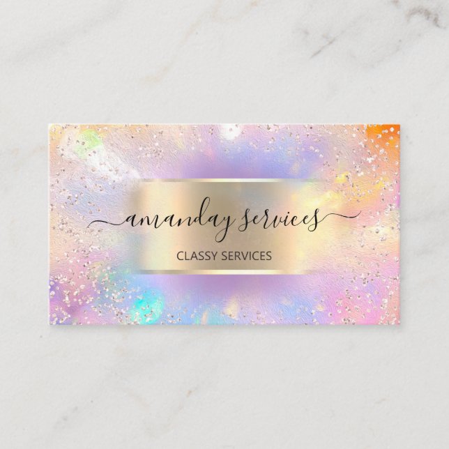 Tarjeta De Visita Influencer Blue Gold Drits Gold Holographic Blog (Anverso)