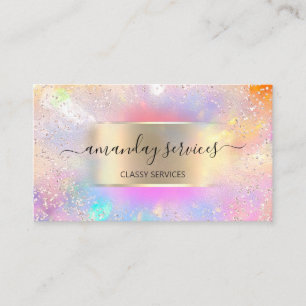 Tarjeta De Visita Influencer Blue Gold Drits Gold Holographic Pink