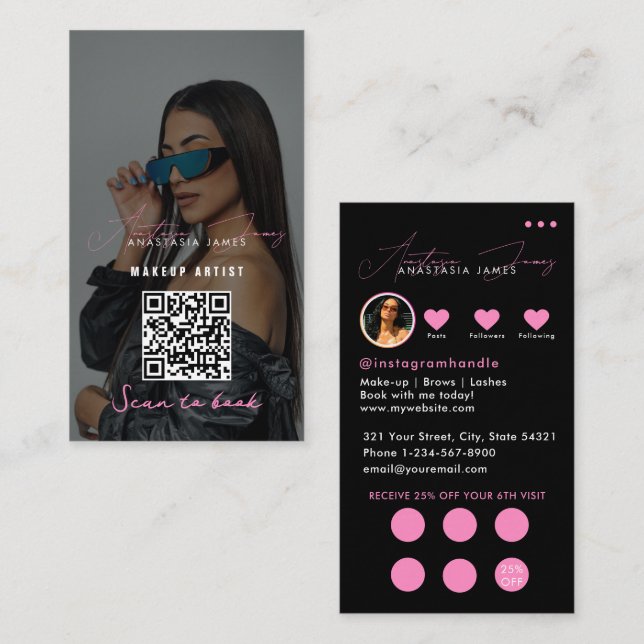 Tarjeta De Visita Influencer código QR de Lealtad de Descuento de Cu (Anverso / Reverso)