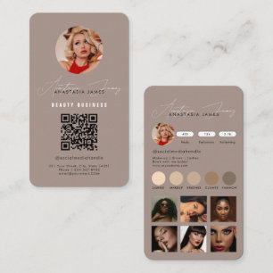 Tarjeta De Visita Influencer Feed Grid Medios Sociales QR Code Brown