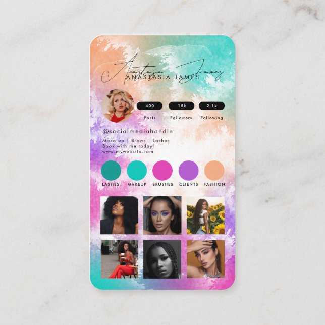 Tarjeta De Visita Influencer Feed Grid Social Media Tie Dye Business (Reverso)
