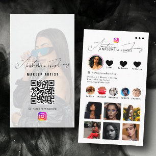 Tarjeta De Visita Influencer Photo Feed Grid Código QR Blanco negro
