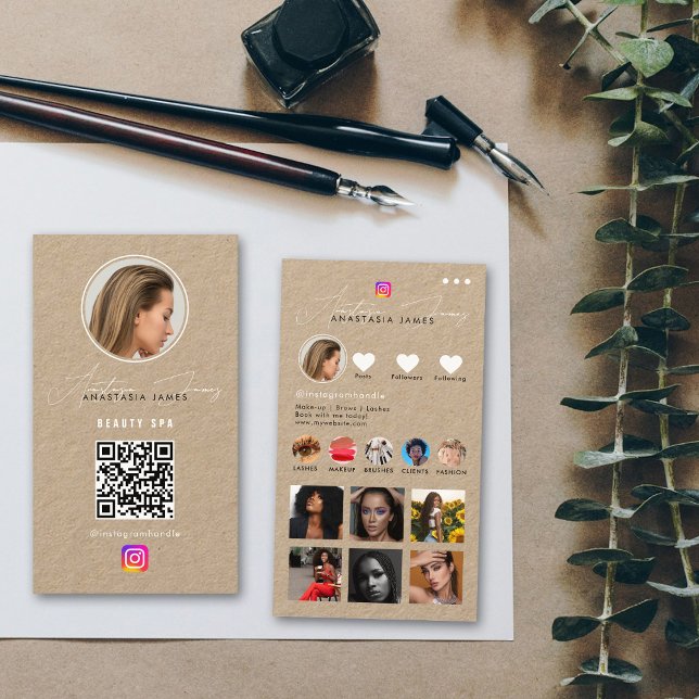 Tarjeta De Visita Influencer Photo Feed Grid Kraft para medios socia (Influencer Photo Feed Grid Social Media Kraft Business Card)