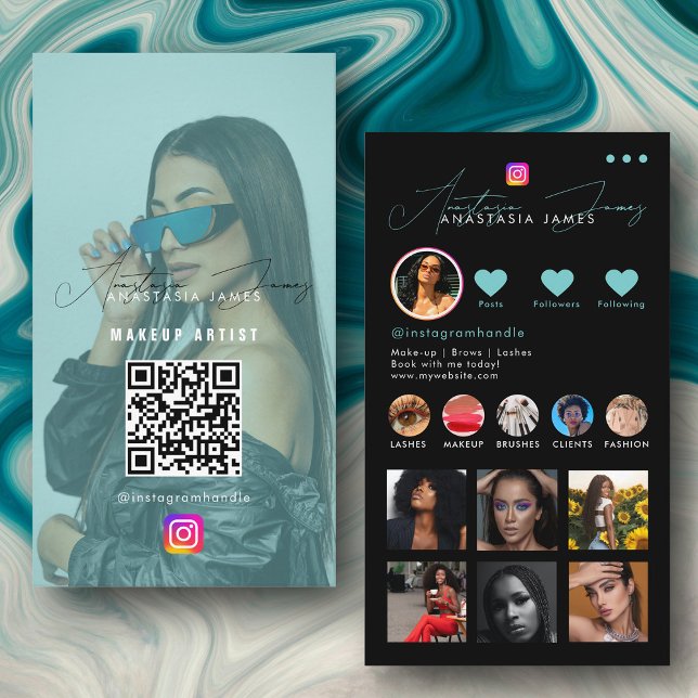Tarjeta De Visita Influencer Photo Feed Grid Medios sociales Turques (Influencer Photo Feed Grid Social Media Turquoise Business Card)