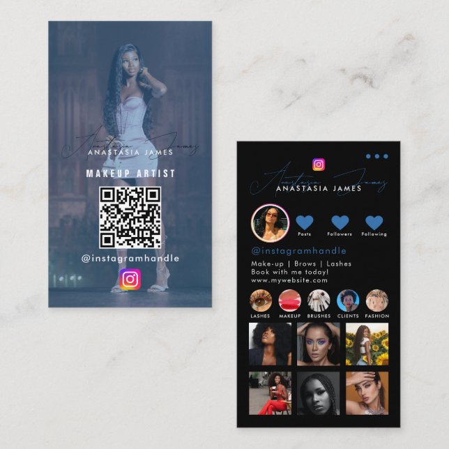 Tarjeta De Visita Influencer Photo Feed Grid Redes sociales Código Q (Anverso / Reverso)