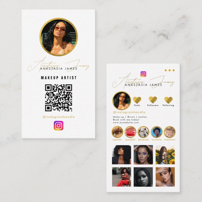 Tarjeta De Visita Influencer Photo Feed Grid Redes sociales Código Q (Anverso / Reverso)