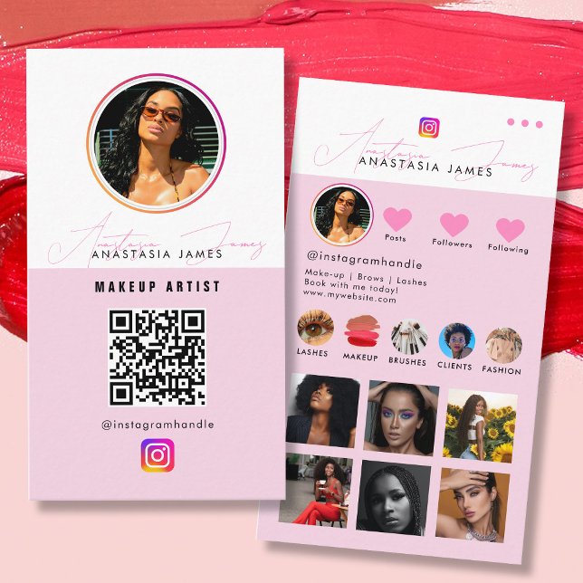 Tarjeta De Visita Influencer Photo Feed Grid Redes sociales Código Q (Influencer Photo Feed Grid Social Media QR Code Business Card)