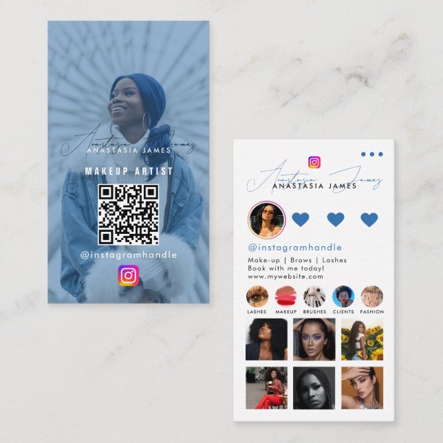 Tarjeta De Visita Influencer Photo Feed Grid Redes sociales Código Q (Anverso / Reverso)