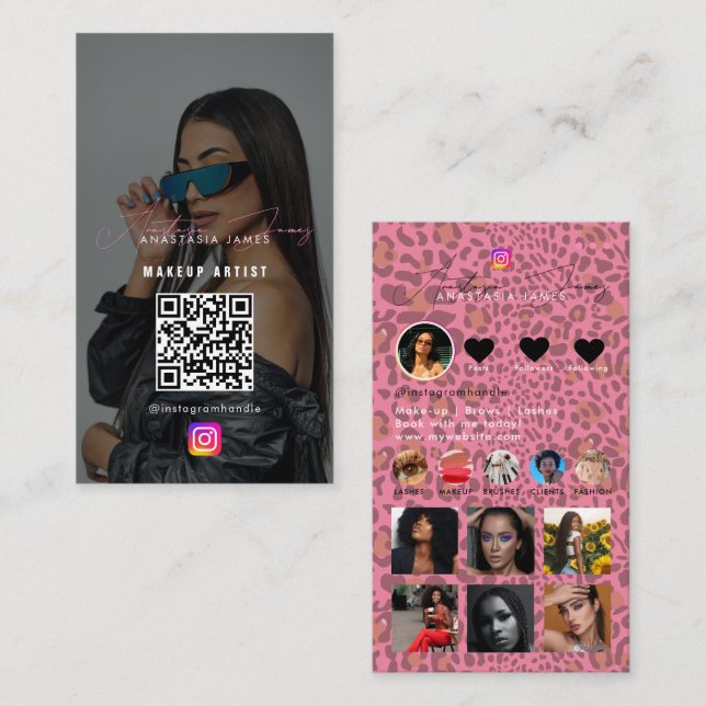 Tarjeta De Visita Influencer Photo Grid Social Media Leopard Print (Anverso / Reverso)