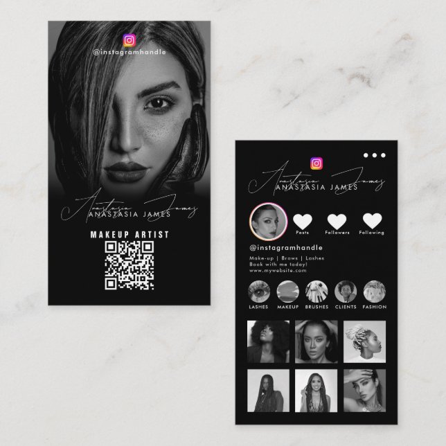 Tarjeta De Visita Influencer Photos Black White Social Media QR Code (Anverso / Reverso)