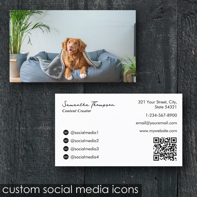 Tarjeta De Visita Influencia de Mascotas en animales Código QR de fo (Animal Pet Influencer Full Photo QR Code Business Card)