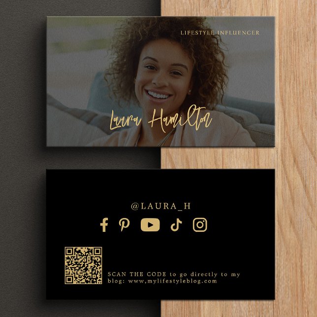 Tarjeta De Visita Influencia en medios sociales foto código qr oro n (Subido por el creador)