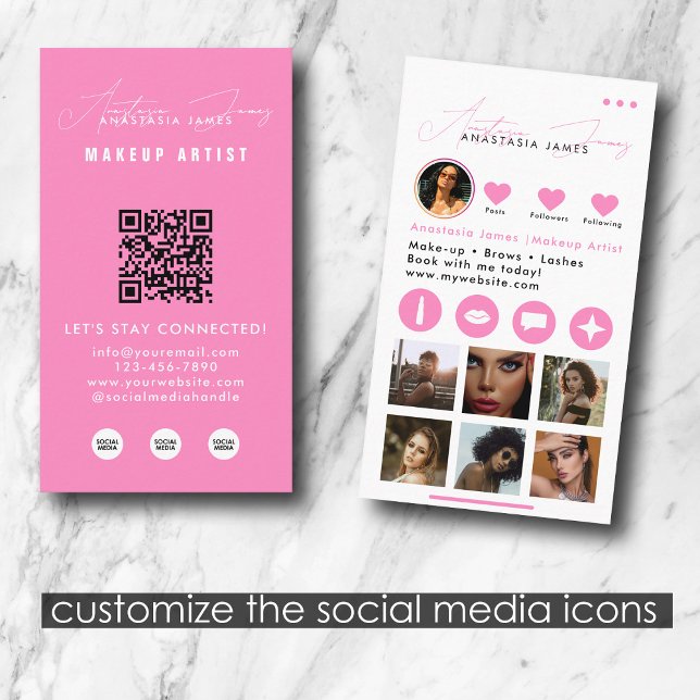 Tarjeta De Visita Influenciar a la belleza de los medios sociales (Influencer Beauty Makeup Artist Social Media Business Card)