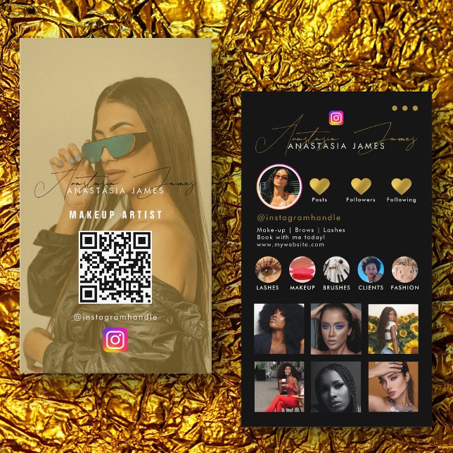 Tarjeta De Visita Influencier Fuente de Fotografía Medios Sociales Q (Influencer Photo Feed Social Media QR Code Gold Business Card)