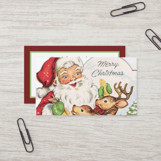 Tarjeta De Visita información adicional de los renos Santa retro (Anverso/Reverso In Situ)