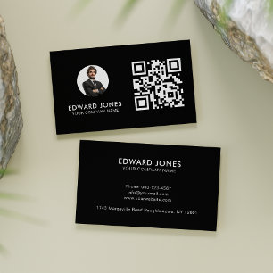 Tarjeta De Visita Información de Contacto Negra Elegante Simple