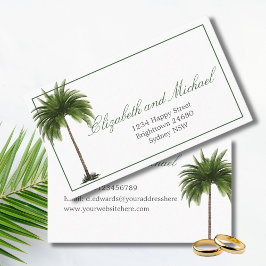 Tarjeta De Visita Información del Boda del árbol de palmas tropical