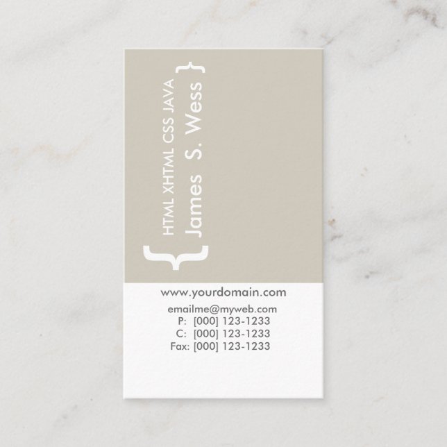 Tarjeta De Visita Informático mínimo del CSS del codificador Techie (Anverso)