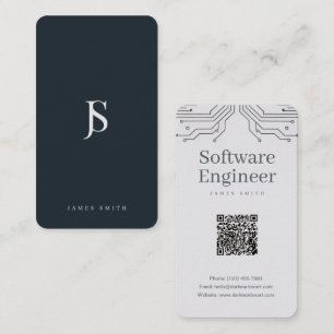 Tarjeta De Visita Ingeniero de Software Geométrico Azul Marino Mínim